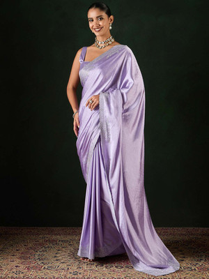 Sangria Embellished Daily Wear Satin Saree(Purple)