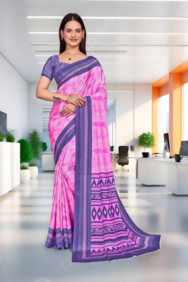 Feminista Printed, Solid/Plain Daily Wear Crepe Saree(Pink)