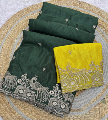 CLICKTHEMALL Embroidered Bollywood Chiffon Saree(Dark Green)