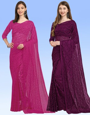 Sarvada Embellished Bollywood Net, Brasso Saree(Pack of 2, Magenta, Purple)