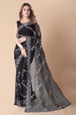 Meaven feb Embroidered Banarasi Net Saree(Black)