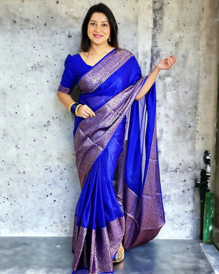 AVANTIKA FASHION Printed Kanjivaram Pure Silk, Art Silk Saree(Blue)
