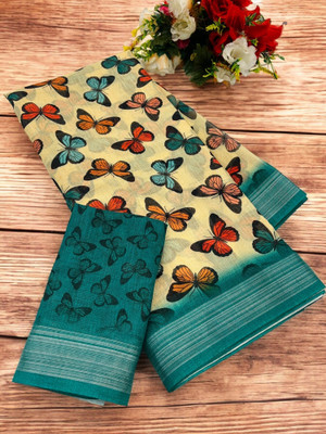 SJY Floral Print Bollywood Linen Saree(Multicolor)