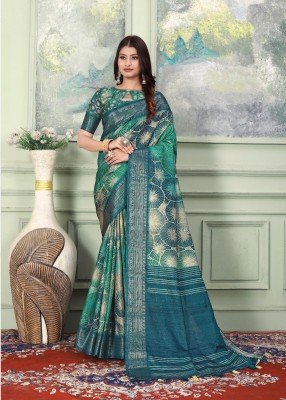 ishika fab Geometric Print Banarasi Tussar Silk Saree(Green)