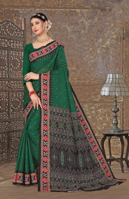 ETHNIC SAREES Bharat Printed Sambalpuri Pure Cotton Saree(Green)