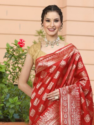 ANANYA Woven Kanjivaram Silk Blend Saree(Red)