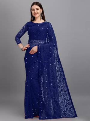 HouseOfCommon Woven Bollywood Net Saree(Dark Blue)