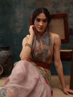 SILK ZONE Digital Print Chanderi Cotton Blend Saree(Purple)