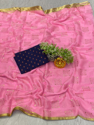 ELEGANCE FAB Embellished Daily Wear Chiffon Saree(Pink)