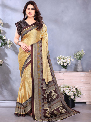 KING VULTURE Digital Print, Printed, Solid/Plain Bollywood Chiffon, Cotton Silk Saree(Beige, Brown)