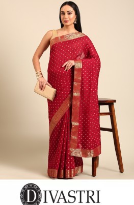 Divastri Embellished, Polka Print Bandhani Cotton Silk Saree(Maroon)