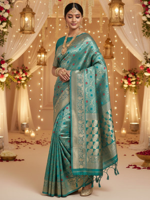 Sareemall Woven Banarasi Silk Blend Saree(Green)