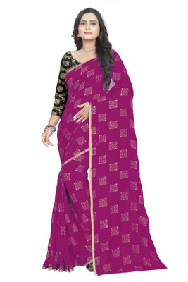 Prutha Fashions Woven Bollywood Chiffon Saree(Pink)