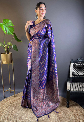 all about you Woven Banarasi Silk Blend Saree(Purple)