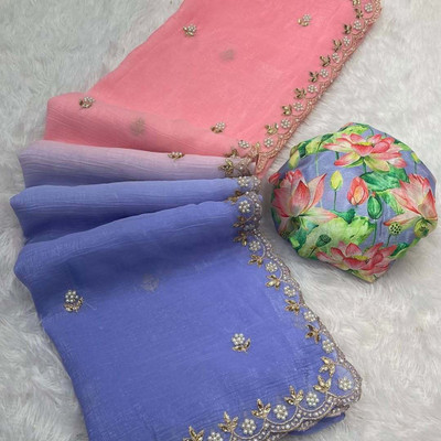 KANDORA Embroidered Bollywood Jimmy choo Saree(Purple)