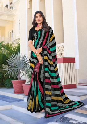 Laxmipati sarees Striped Daily Wear Raw Silk Saree(Black)
