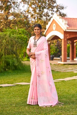RekhaManiyar Embroidered Bollywood Linen, Pure Silk Saree(Pink)