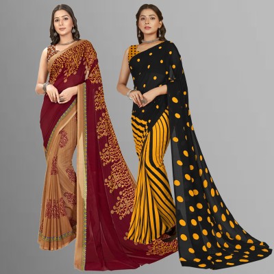 Anand Sarees Printed Daily Wear Georgette Saree(Pack of 2, Maroon, Black)