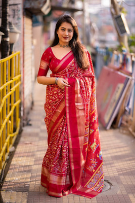 STAVA CREATION Graphic Print Bollywood Cotton Silk Saree(Red)