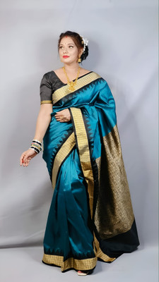 Sijileen Temple Border, Solid/Plain Sambalpuri Silk Blend Saree(Green)
