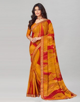 SIRIL Embellished, Printed Bollywood Chiffon, Georgette Saree(Red, Yellow)