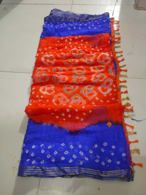 KAKADIYA CREATION Printed Bandhani Chiffon Saree(Orange)