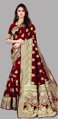 GORAL Embellished Kanjivaram Art Silk, Jacquard Saree(Maroon)