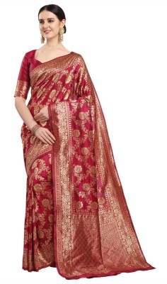 Ethnic Junction Woven Banarasi Silk Blend Saree(Maroon)