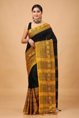 ADbutiq Self Design Tant Handloom Pure Cotton Saree(Black)