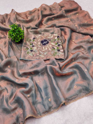 Sitanjali Lifestyle Embellished Bollywood Silk Blend Saree(Silver)