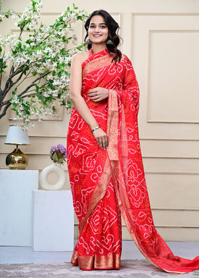 Choice Fab Arts Printed Bandhani Art Silk Saree(Red)