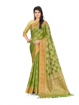 M.S.RETAIL Printed Banarasi Silk Blend Saree(Multicolor)