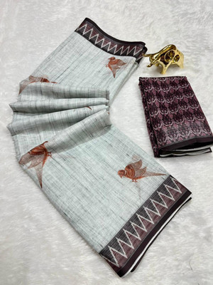 FULIYA SILK Printed, Animal Print, Digital Print Daily Wear Linen Saree(Multicolor)