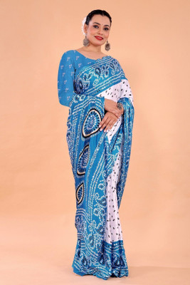 NEGRONI Printed Daily Wear Cotton Silk Saree(White, Light Blue)