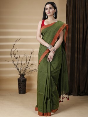 Divastri Solid/Plain Bollywood Pure Cotton Saree(Black)