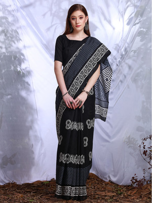 Sareemall Printed Daily Wear Silk Blend Saree(Black)