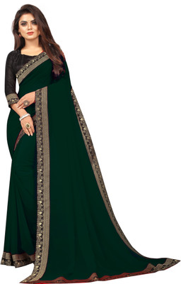 mandani Solid/Plain Bollywood Georgette, Chiffon Saree(Black)