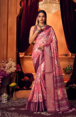 RUCHI Embroidered Chanderi Cotton Linen Saree(Pink)