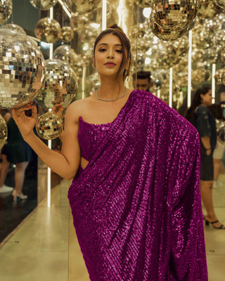 NewPoojaSaree Embroidered, Embellished Bollywood Georgette Saree(Purple)