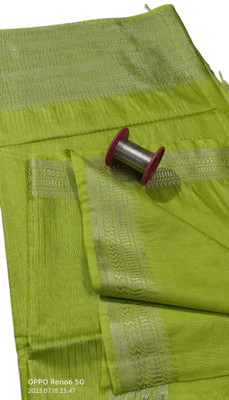 Zafreen Handloom Self Design, Woven Bhagalpuri Cotton Silk Saree(Cream, Silver)