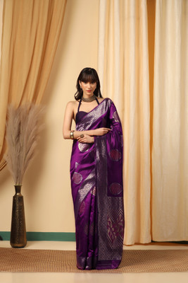 Indiotsav Printed Banarasi Art Silk Saree(Purple)