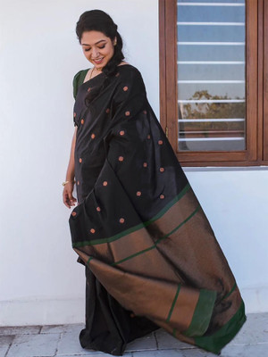 Kedar Fab Woven Kanjivaram Jacquard Saree(Black)