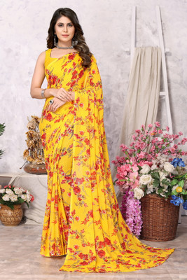 YASHIKA Dyed Daily Wear Georgette Saree(Yellow)