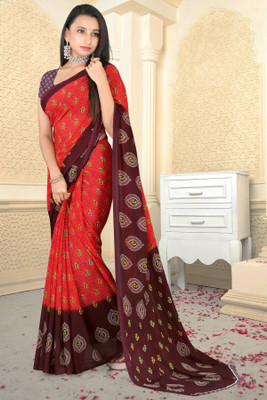 Leelavati Printed Daily Wear Georgette Saree(Red, Brown)