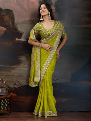 Tasrika Printed Bandhani Georgette Saree(Light Green)