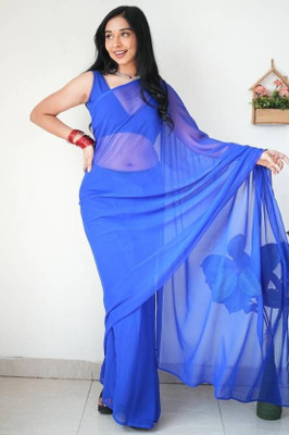 Sita Solid/Plain Bollywood Georgette Saree(Light Blue)