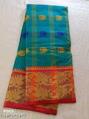 Traditional Sare Self Design Tant Pure Cotton Saree(Blue)