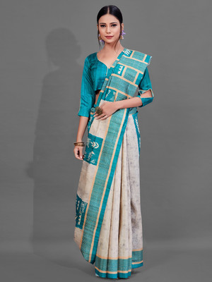 Divastri Digital Print Baluchari Art Silk Saree(Cream)