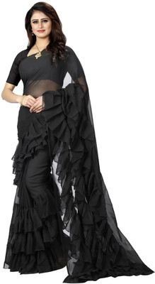 AMK FASHION Self Design, Striped, Solid/Plain, Embellished Bollywood Georgette Saree(Black)