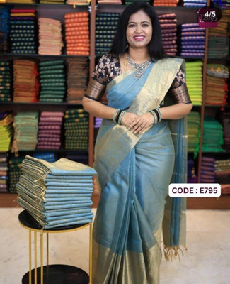 HLTex Woven, Solid/Plain Banarasi Tissue Saree(Light Blue)